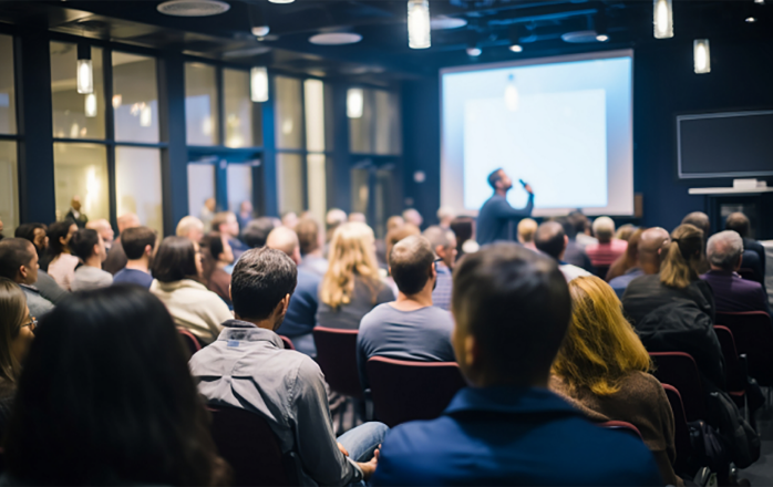Conference audience listening to speaker